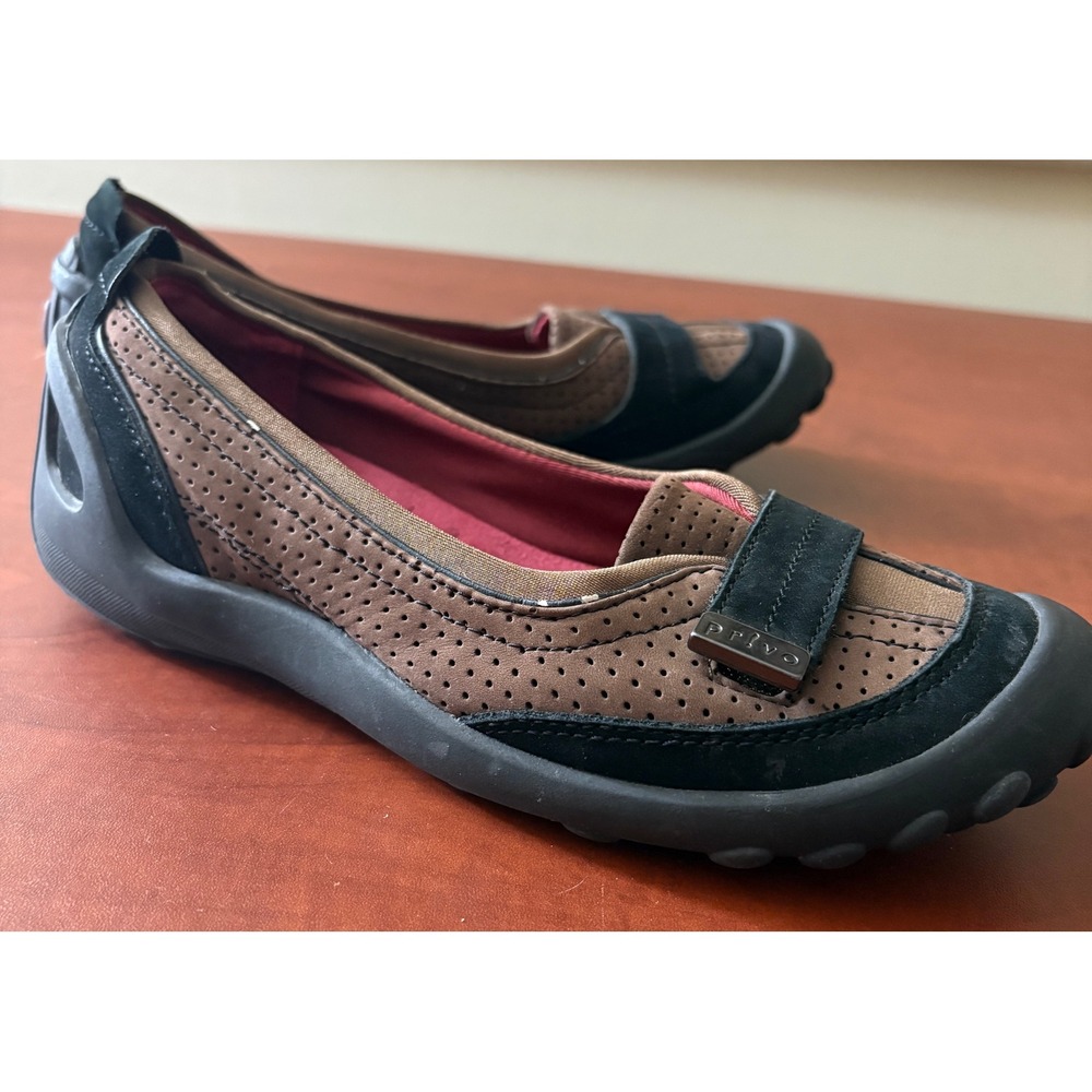 Privo by Clarks Women Brown Black Leather Perforated Slip On Loafers Size 6.5 M